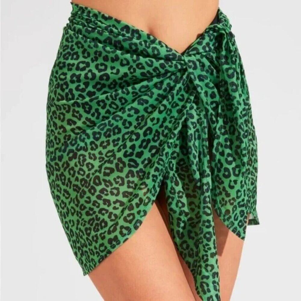 Buffbunny Sail Away Sarong Green Leopard Print M/L NWT